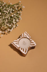 Alamkari India Butterfly Block Print Wooden Tealight Holder